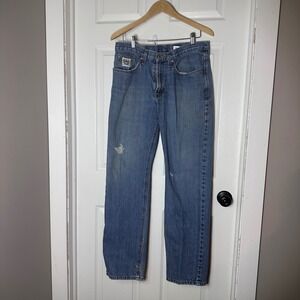 Cinch Mens Distressed Straight Leg Denim Jeans Medium Wash Blue Western Workwear